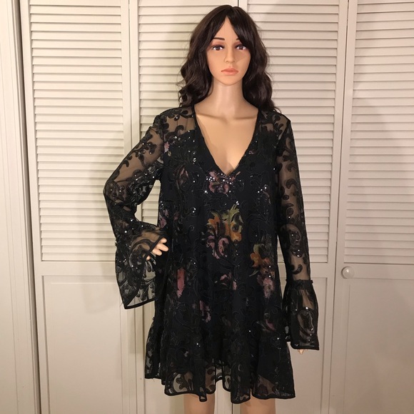 Free People Falling Flowers Frock Floral & Sequins Dress Medium - Picture 15 of 16